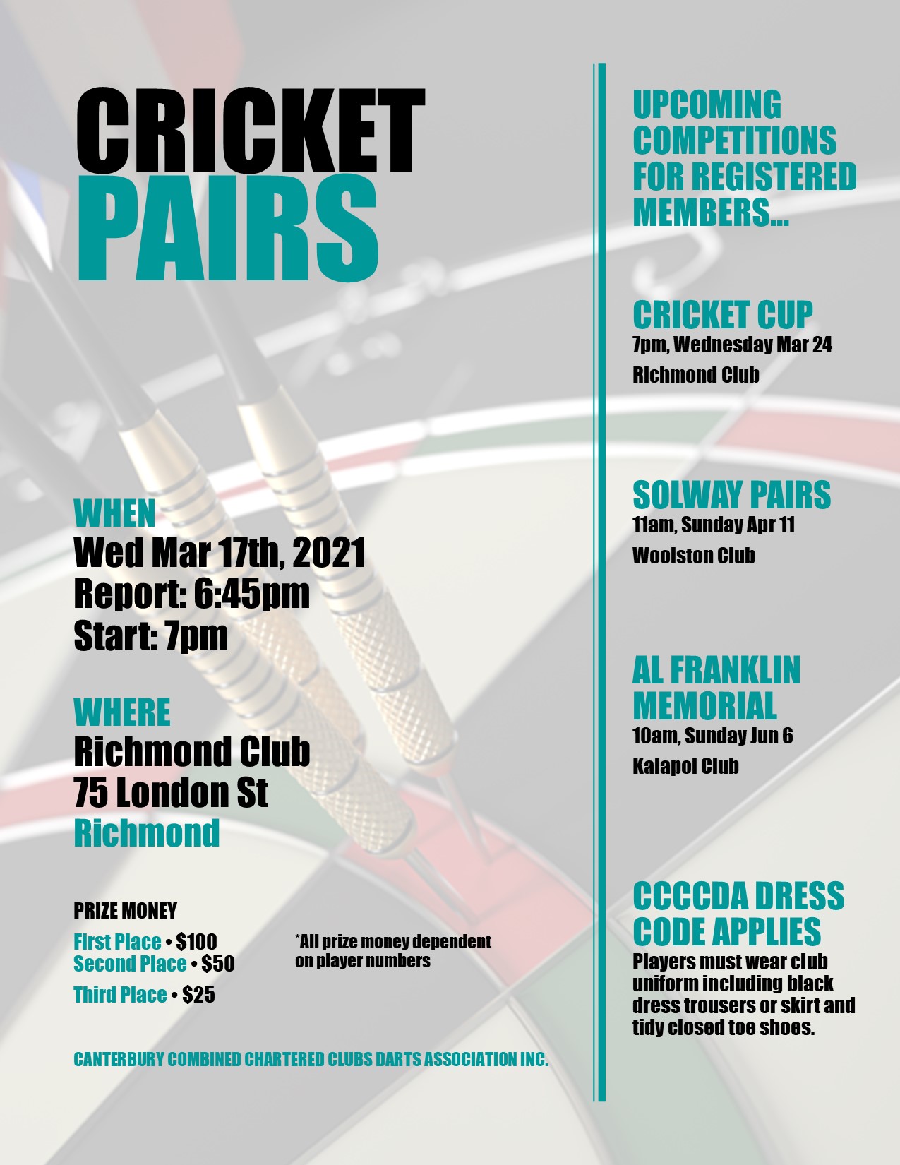 Play Darts In Christchurch CCCC Darts Association (Inc)